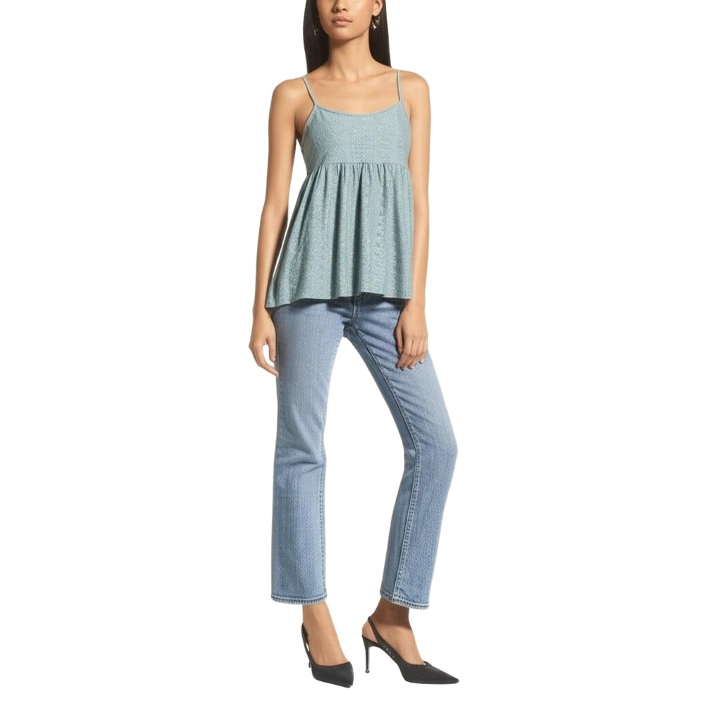 SHEIN Womens Eyelet Top‎ Size L Light Blue-Green Cropped Spaghetti Strap Boho